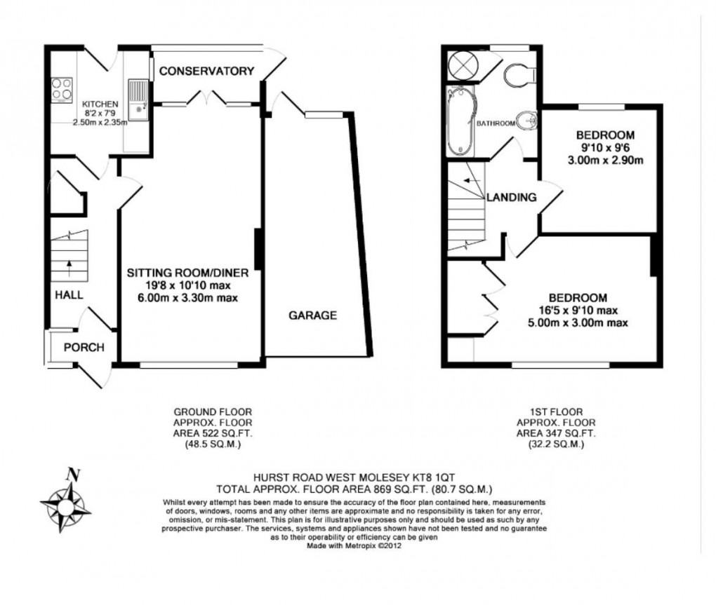 Floorplan for Hurst Road, West Molesey